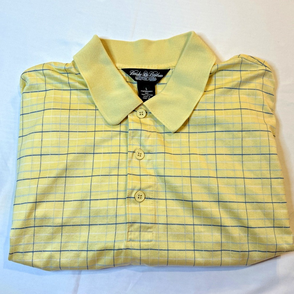 Brooks Brothers Country Club Polo‎ Shirt Mens L Short Sleeve Performance Yellow